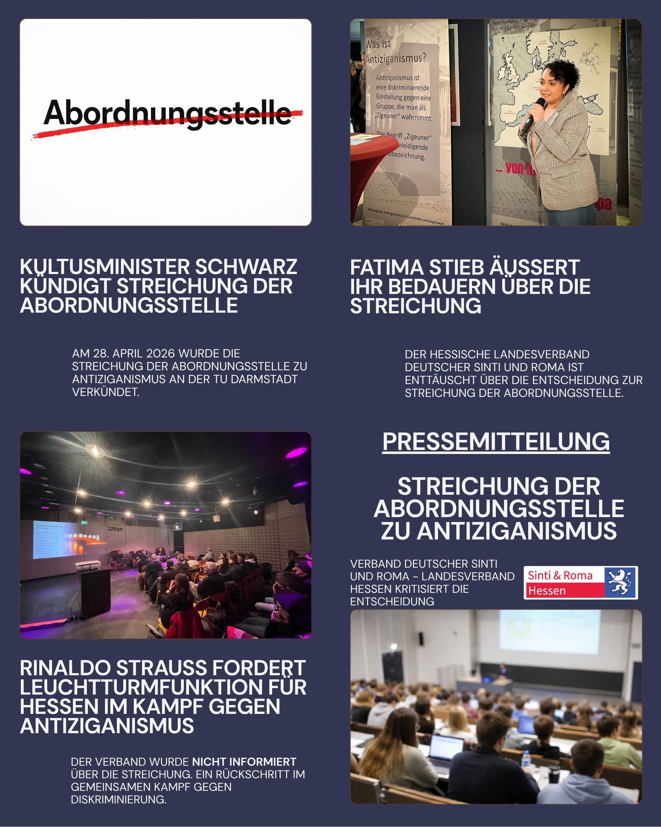 Hinweis auf Pressemitteilung zur Streichung der Abordnungsstelle gegen Antiziganismus
